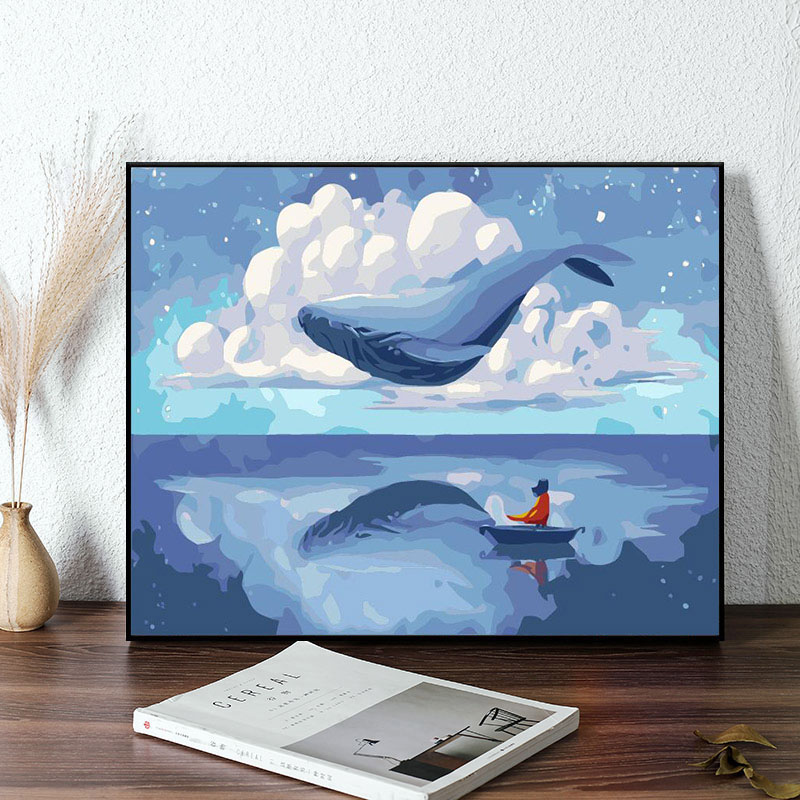 数字油画diy定制画绘画创意动漫大鱼海棠动物大海鲸鱼蓝色40*50