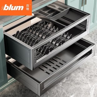 百隆官方旗舰店拉篮厨房橱柜抽屉式304不锈钢碗篮架碗柜双层厨柜