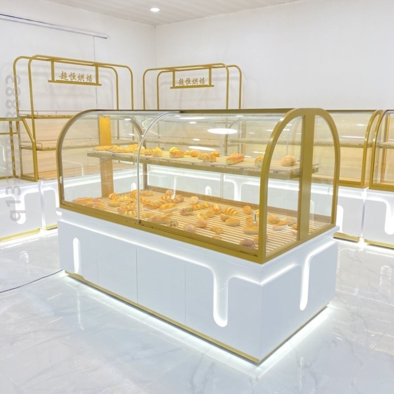 面包柜面包展示柜镀钛不锈钢圆弧中岛柜边柜生日蛋糕模型糕点架子
