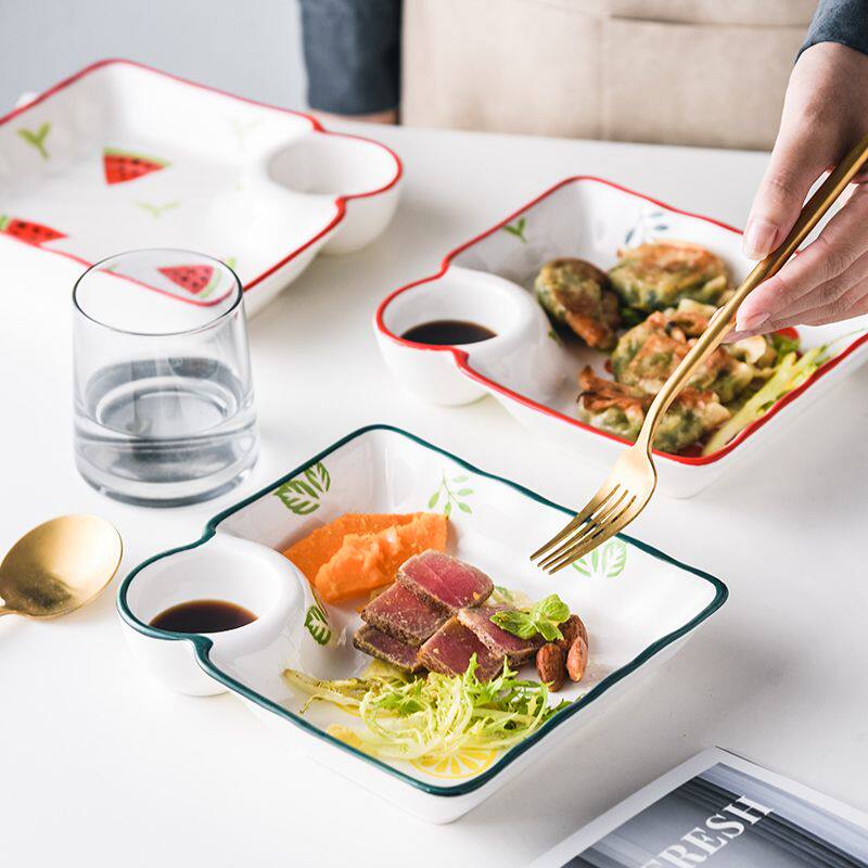 饺子专用盘碟家用陶瓷菜盘卡通薯条小吃盘子日式创意可爱餐具