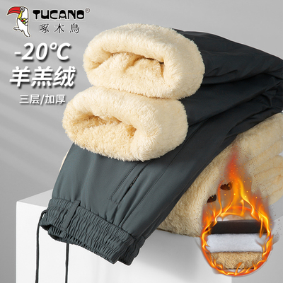 男士三层羊羔绒裤子啄木鸟