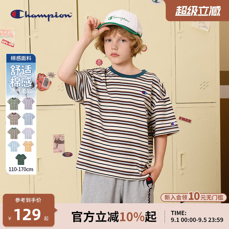 Champion冠军刺绣条纹短袖T恤图片