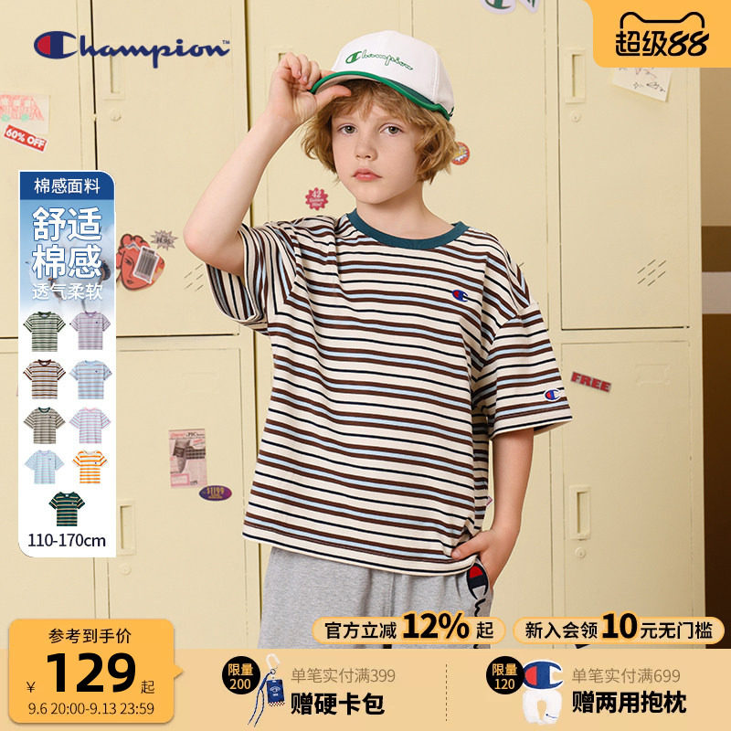 Champion冠军刺绣条纹短袖T恤图片