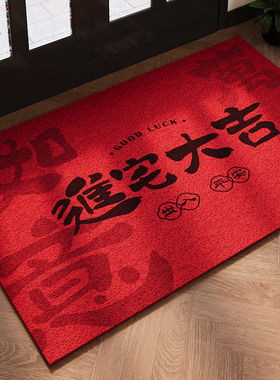 2025新年入户门地垫红色丝圈进门脚垫玄关家用乔迁喜庆除尘地毯