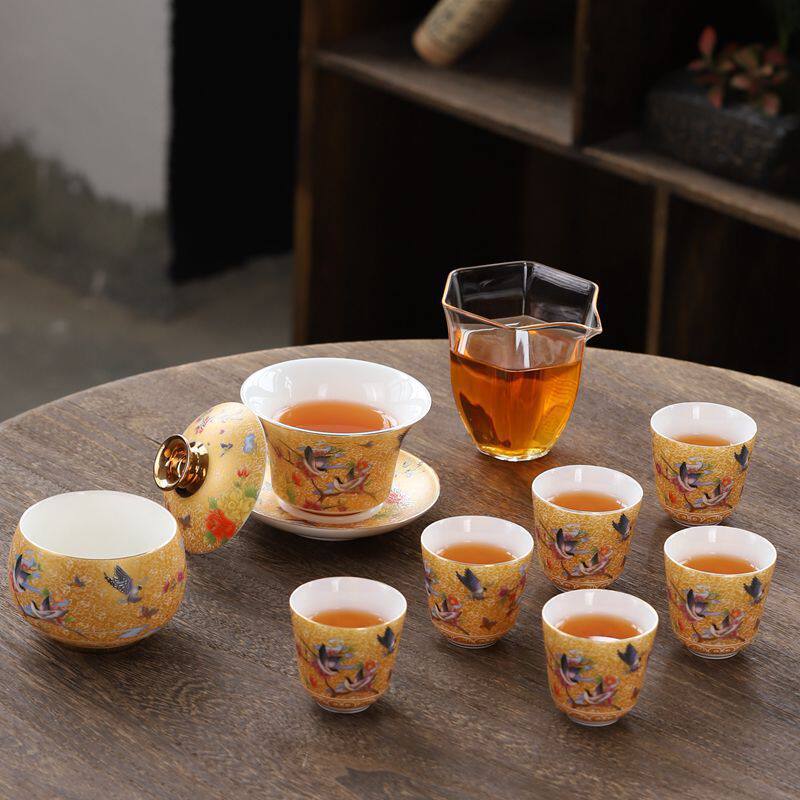 珐琅彩茶具套装陶瓷功夫茶杯复古主人杯三才盖碗龙凤伴手礼盒