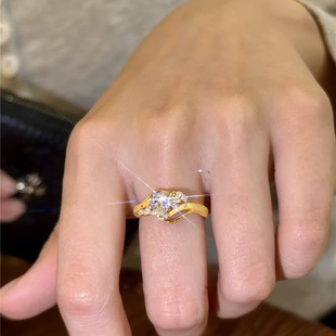 新款S925银比翼之心中古拉丝爱心锆石戒指轻奢复古高级感精致