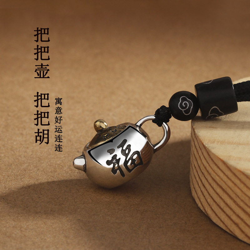 新款S925银中国风茶壶吊坠锁骨链