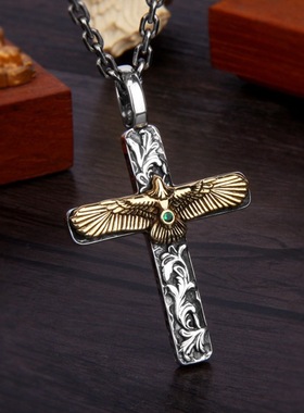 新款复古唐草纹十字架项链情侣高