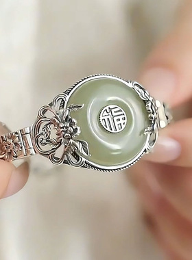 新款中式福字牡丹花平安扣手镯女