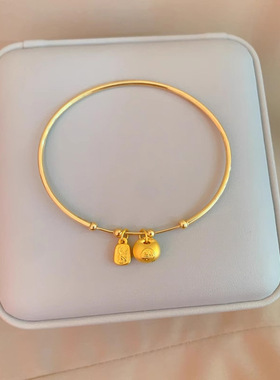 镀银小胖福细圈手镯新中式黄色