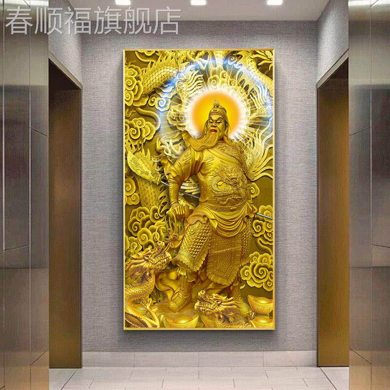 网红新款壁挂五路财神画挂像关公文武财神爷大气弥勒佛像进门菩萨
