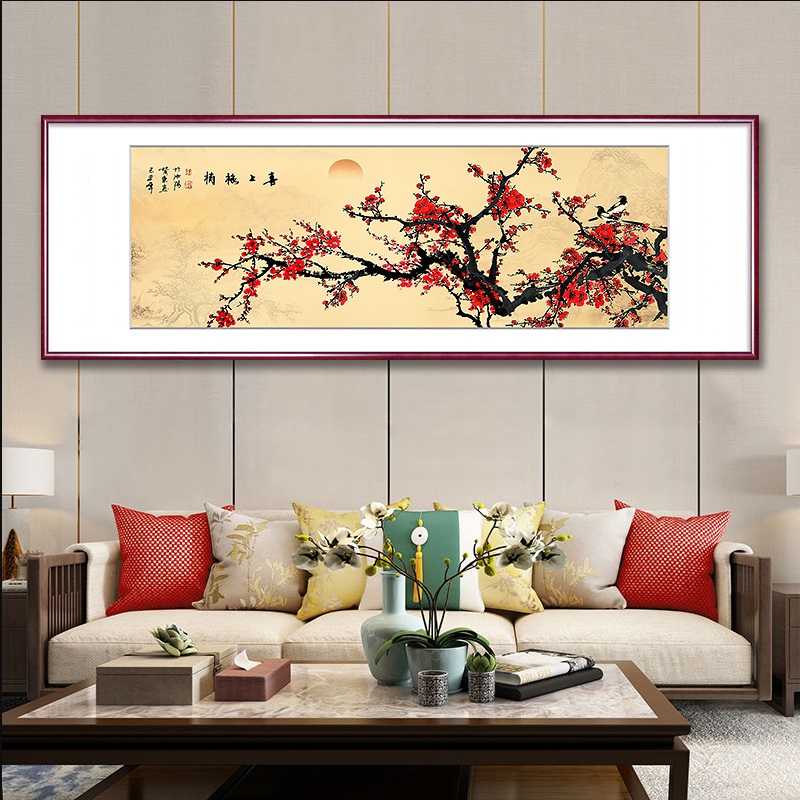 喜上眉梢国画水墨梅花挂画报春图山水国画客厅沙发背景壁画装饰画