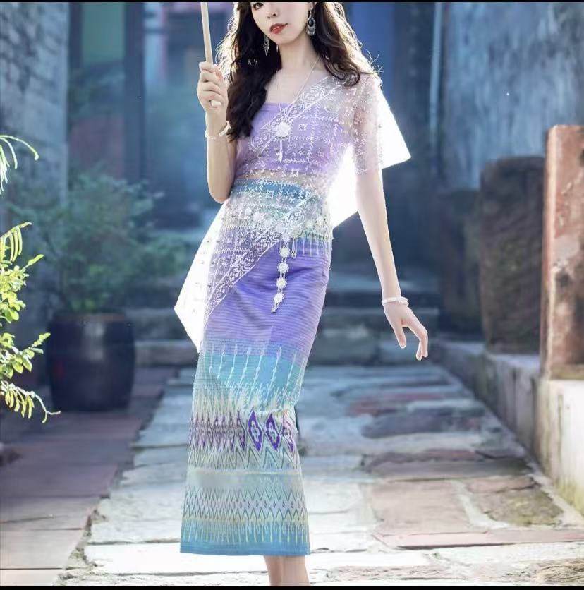 泰国傣族服装女套装夏季新款西双版纳民族风网红同款抹胸裙五件套