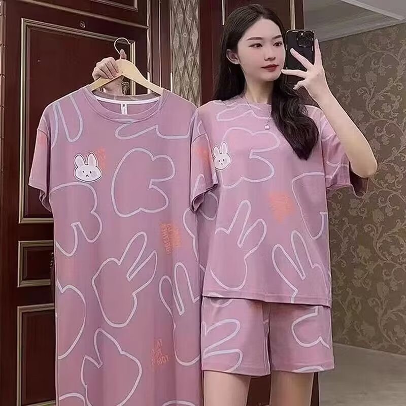 【多色可选情侣睡衣短袖男女士家居服套装-第5张图片-提都小院