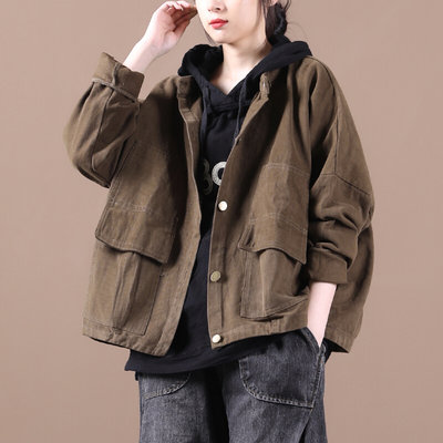 休闲韩版女士短外套2023年春秋新款宽松立领洋气独特别致夹克女装