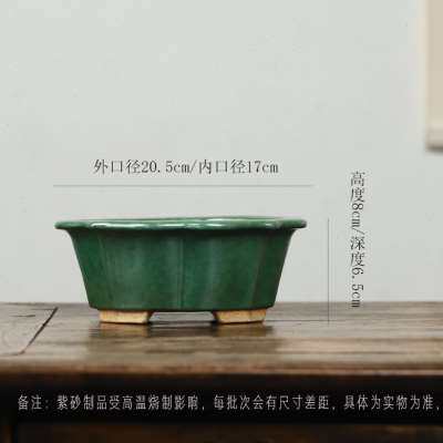 秦夕洪绿釉紫砂花盆浅菱花红观音内门竹小老桩松柏盆景植物桌面盆