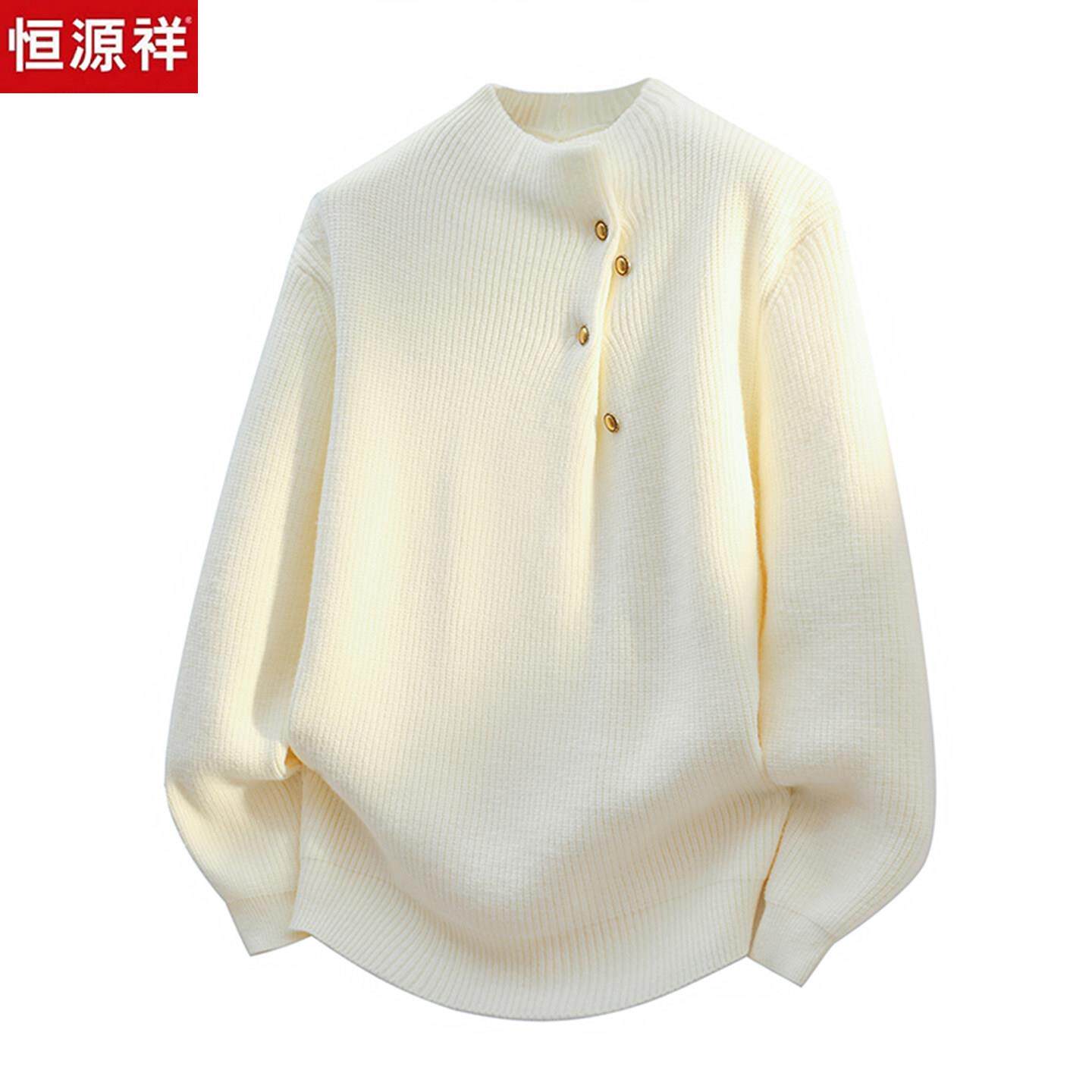 恒源祥羊毛衫男半高领红色纽扣重磅毛衣针织衫冬季简约男装本命年