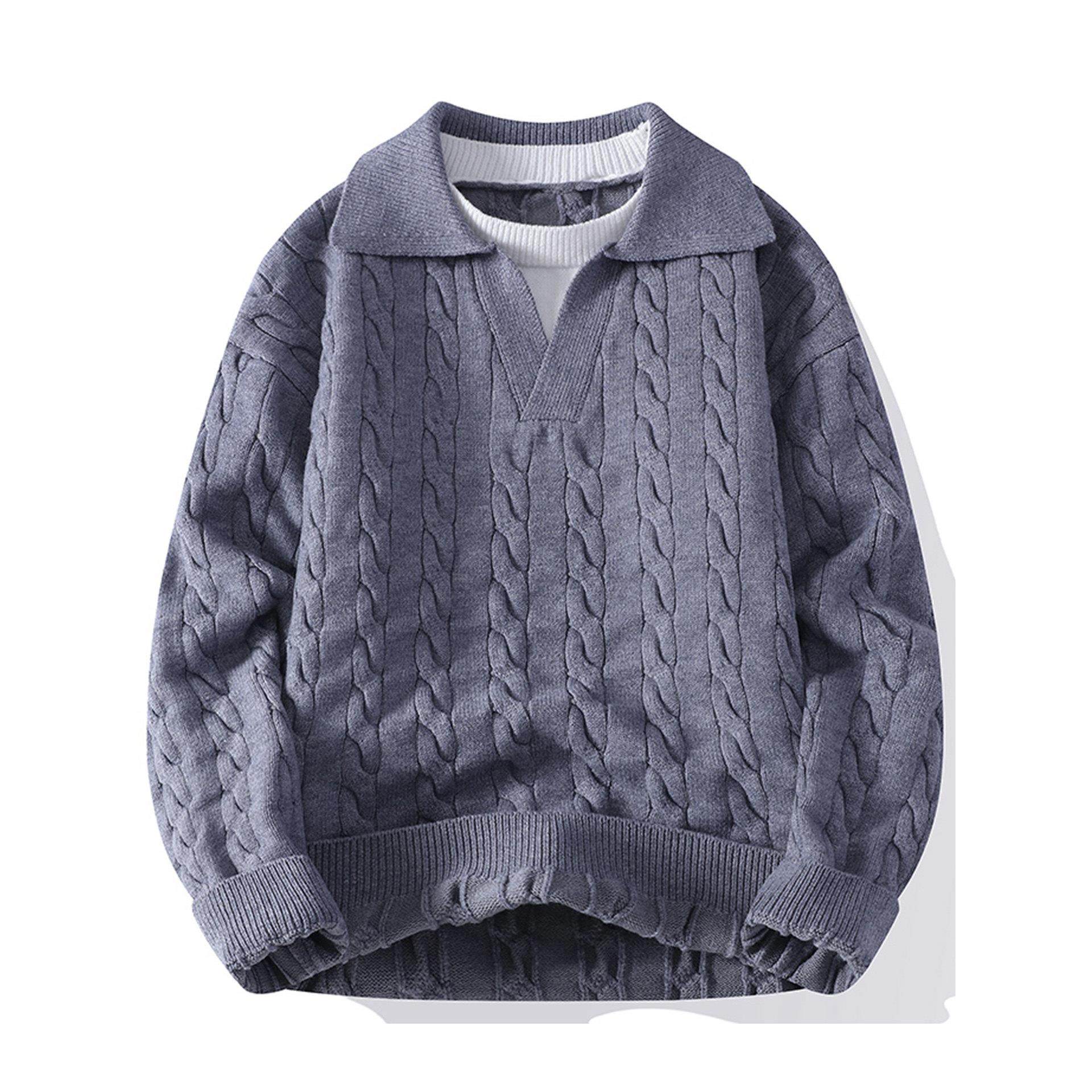 恒源祥羊毛衫男假两件翻领v领套头针织学院风保暖高级感百搭毛衣