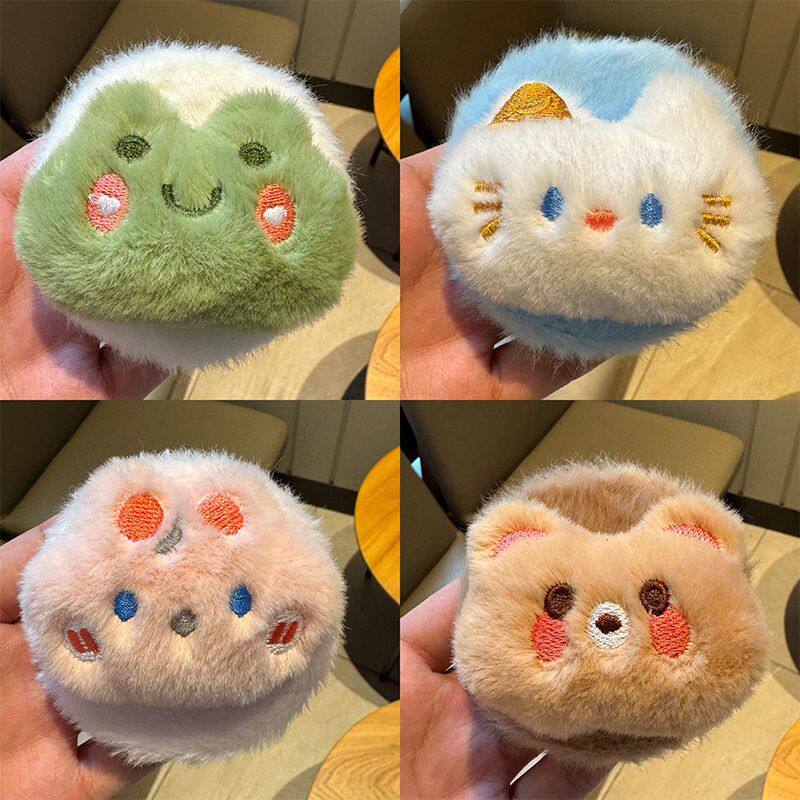 双面毛绒随身化妆镜ins折叠可爱动物玩偶手持圆形翻盖高颜值简约