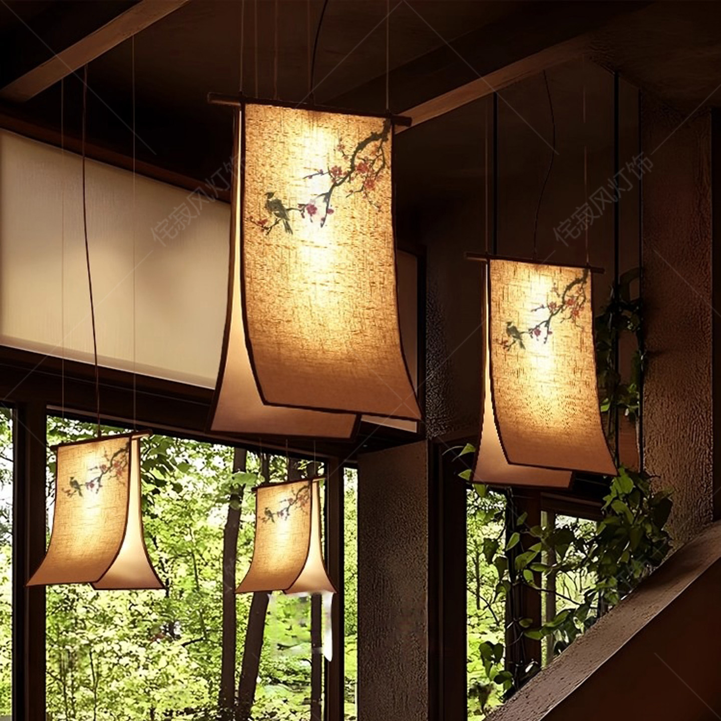 宋代美学餐厅餐饮店铺吊灯禅意复古民宿吧台酒店楼梯茶室布艺灯具