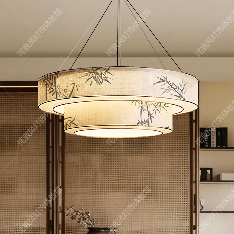 宋代美学圆形包厢吊灯中古风卧室餐厅禅意茶室民宿酒店饭店布艺灯