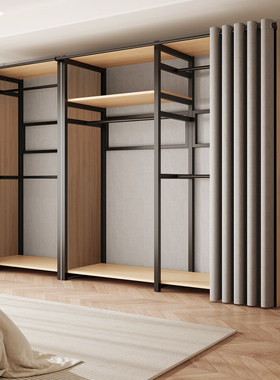 衣柜家用卧室简易组装金属框架实木柜子2025新款推拉门收纳柜衣橱