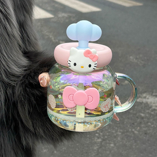 新款 大容量玻璃杯kitty夏季 可爱大肚杯吸管杯女高颜值水杯学生杯