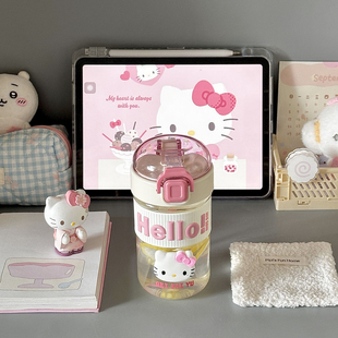 夏季 HelloKitty可爱吸管杯女生高颜值水杯学生儿童防烫便携式 水壶