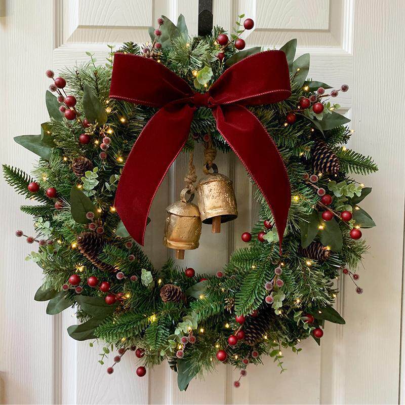 圣诞节场景布置圣诞节装饰品场景布置酒红蝴蝶结花环门饰创意礼物