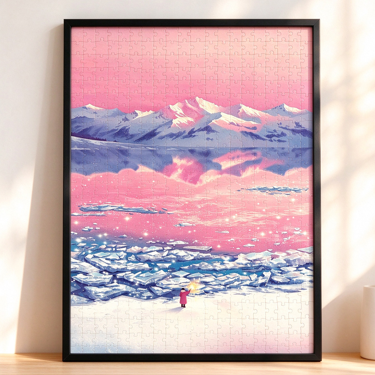 【粉色赛里木湖】木质拼图1000片带相框高颜值治愈插画高难度玩具