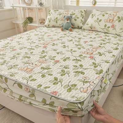 小清新印花凉席冰丝乳胶席床笠款三件套夏季床单空调席单人夏凉垫