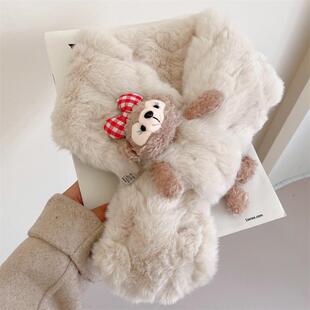 2025新款仿兔毛围巾女生秋冬季可爱儿童宝宝毛绒护颈加厚保暖围脖