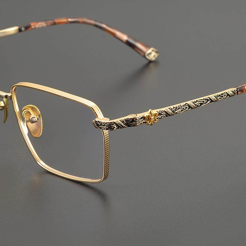 日本设计克罗星轻奢师雕花超轻纯钛眼镜架复古男女可配近视眼镜框