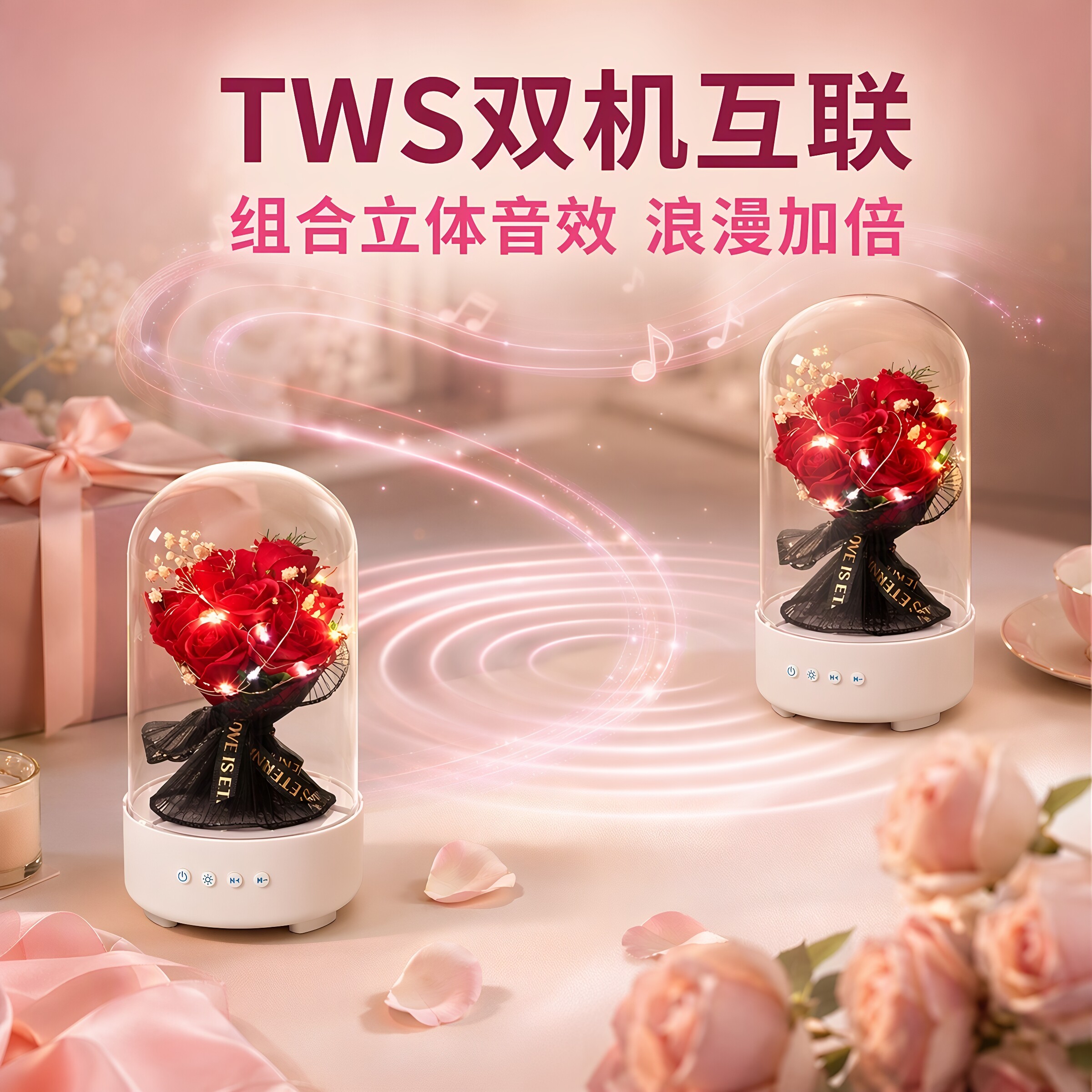 玫瑰永生花蓝牙音箱小夜灯礼物