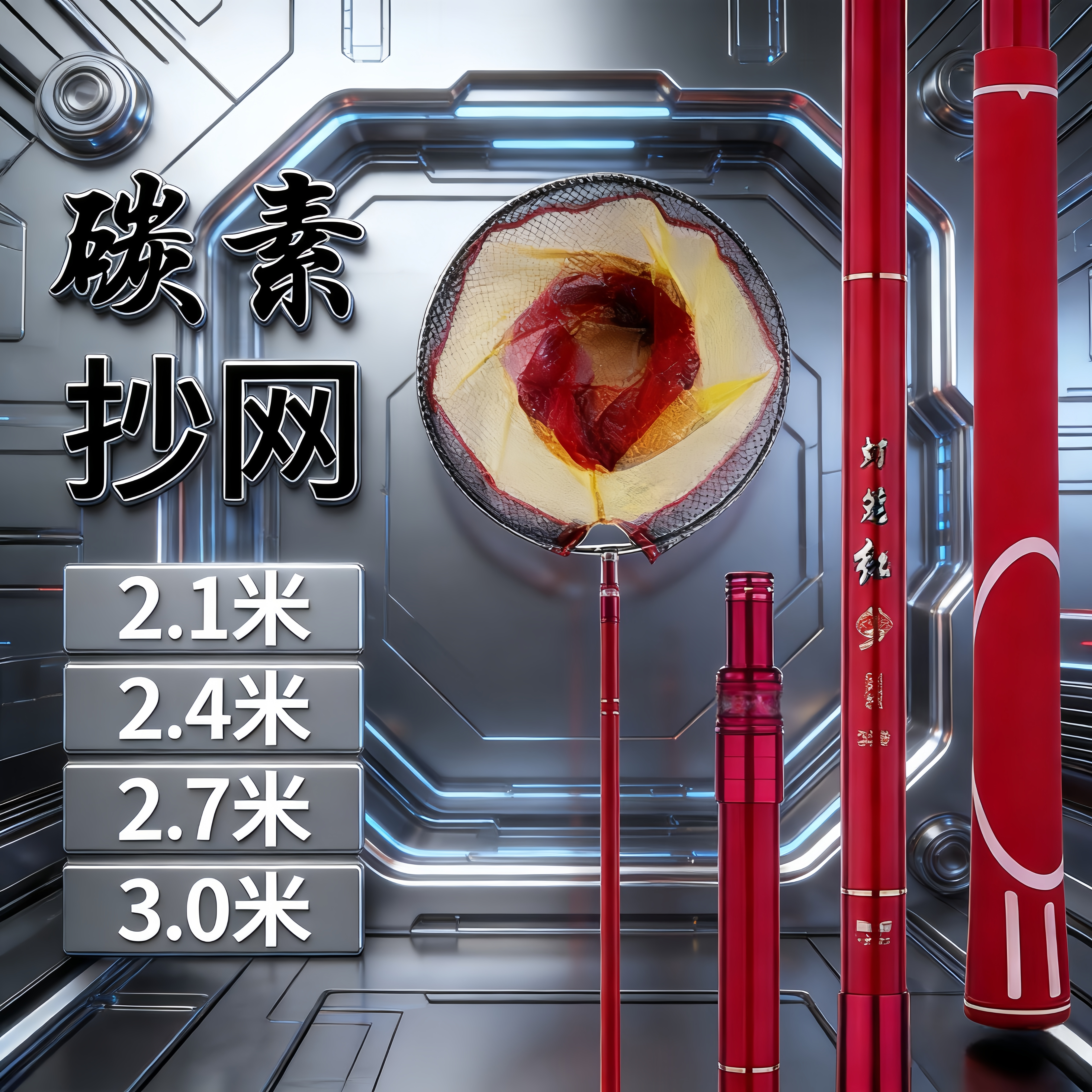 便携碳素抄网竿超轻超硬伸缩大物