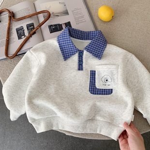儿童POLO衫男加绒2025秋冬新款小童口袋卫衣宝宝小狗打底衫女洋气