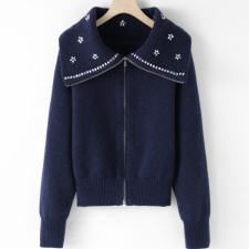 经典时尚海军领针织衫