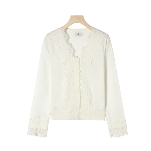 法式复古蕾丝V领显瘦针织开衫