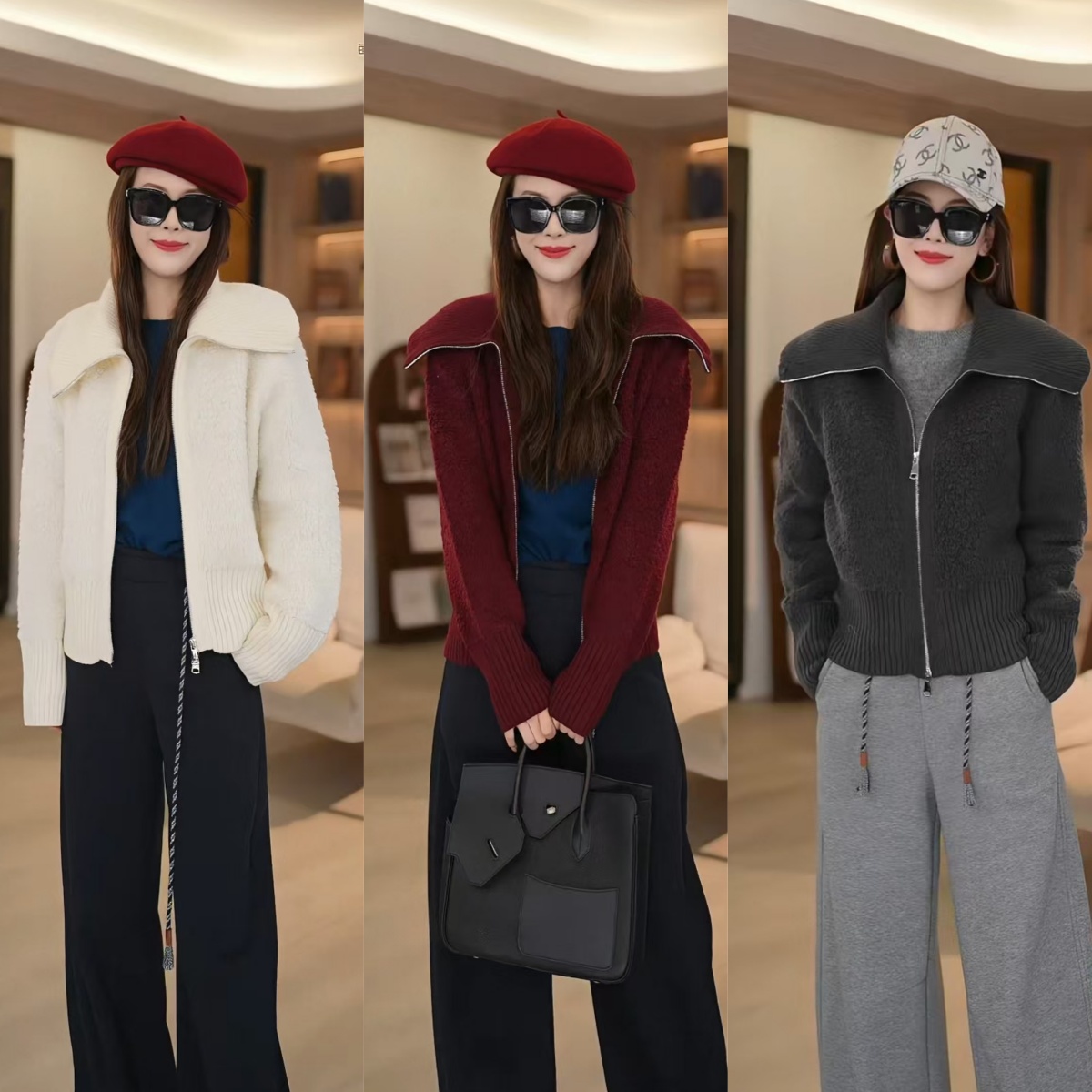 简约时尚毛针织开衫女