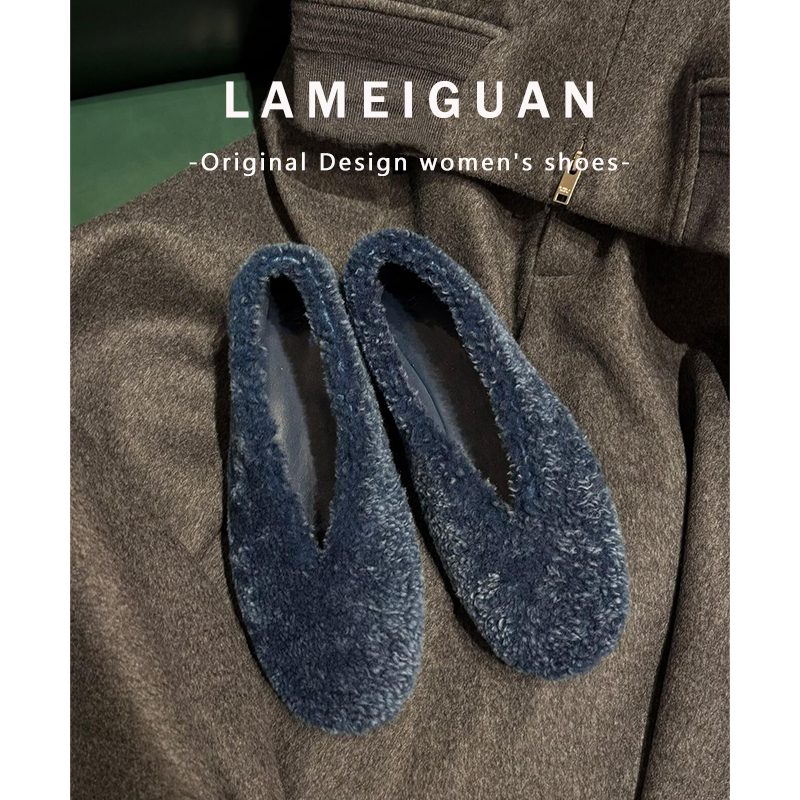 芭蕾风浅口羊羔绒毛毛鞋女秋冬季