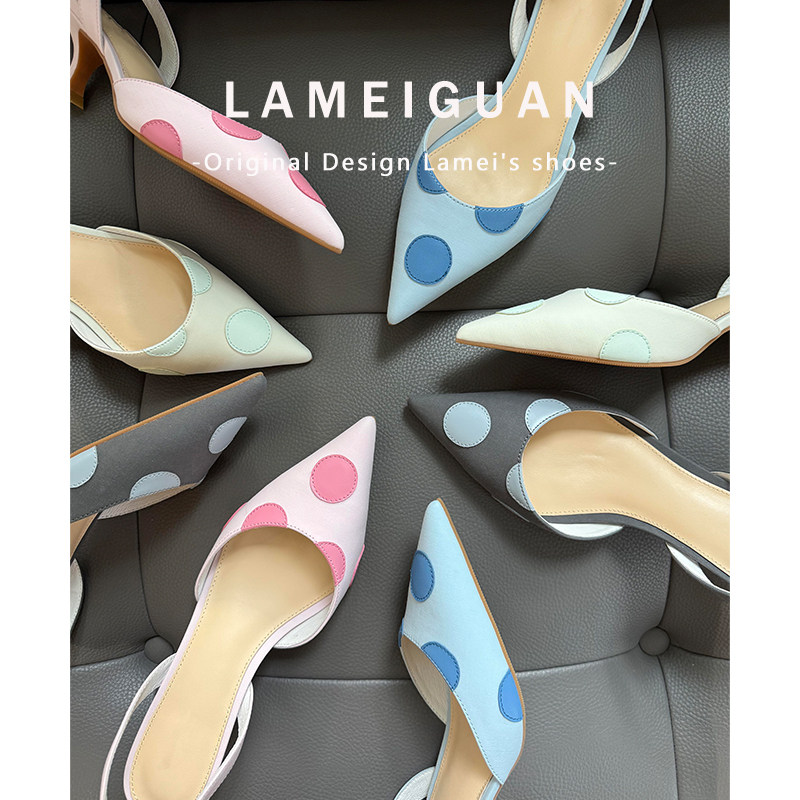 甜美波点后绊带细跟通勤单鞋女2026春季新款气质中空尖头高跟凉鞋,女鞋,浅口单鞋,淘宝优惠券,粉丝福利购,淘宝优惠卷