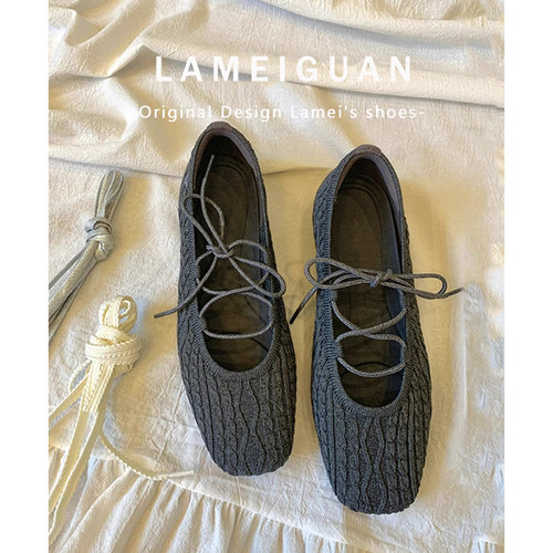 法式设计感针织方头芭蕾舞单鞋女