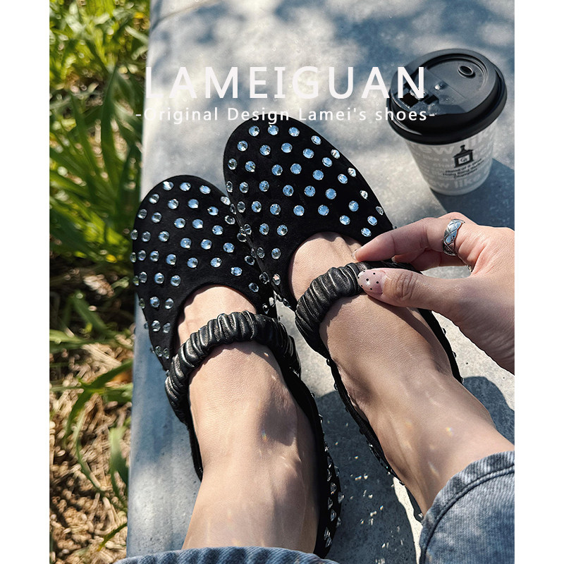 复古黑色水钻松紧带芭蕾玛丽珍鞋女2026新款法式浅口圆头平底单鞋,女鞋,浅口单鞋,淘宝优惠券,粉丝福利购,淘宝优惠卷