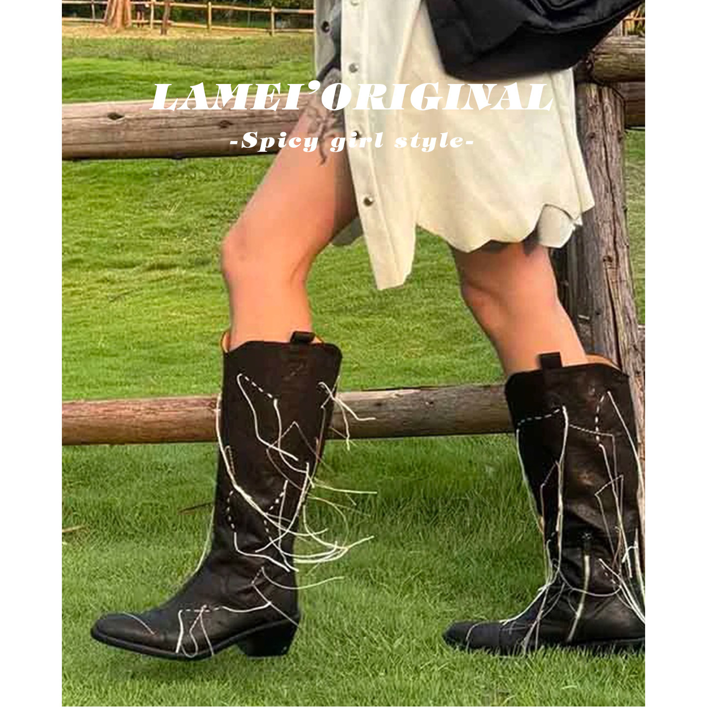 小众设计黑色显瘦高跟骑士长靴女