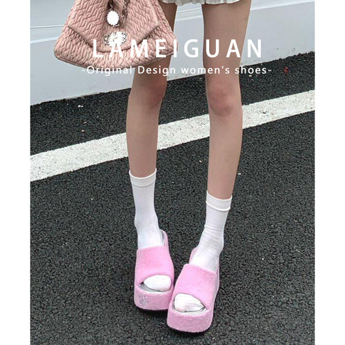 现货秒发！小个子松糕厚底一字拖