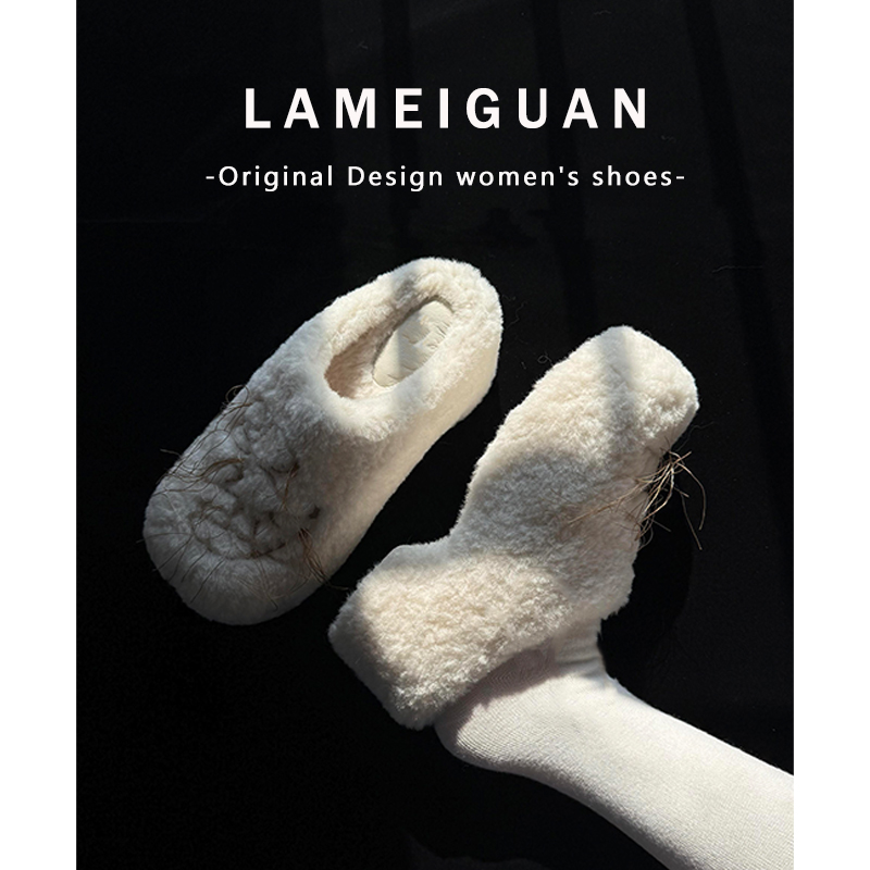 甜美溜须加绒厚底松糕包头棉拖女