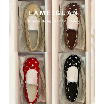 设计感波点束带平底芭蕾舞鞋女春