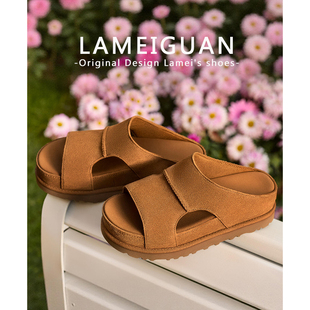 棕色厚底沙滩罗马凉鞋女外穿2026春季新款复古露趾海边一脚蹬拖鞋