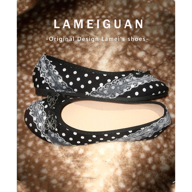 法式蕾丝蝴蝶结波点芭蕾舞鞋女2026春季新款黑色复古浅口平底单鞋,女鞋,浅口单鞋,淘宝优惠券,粉丝福利购,淘宝优惠卷