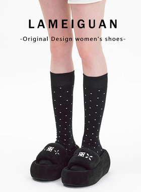 复古泰迪绒毛毛刺绣厚底加绒拖鞋女外穿2025秋冬新款黑色一字拖鞋